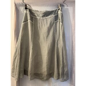 Contemporaine Gray Pinstripe Lace Trim Midi Skirt, Size 10